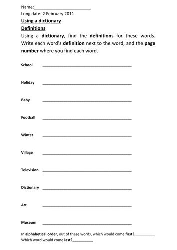 Dictionary Worksheet By Michaelgrange Teaching Resources Tes