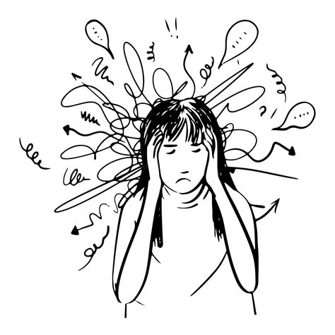 Premium Vector Hand Drawn Of Girl With Anxiety Touch Head Surrounded