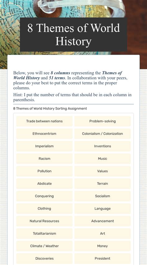 Interactive Worksheet 8 Themes Of World History In 2022 World
