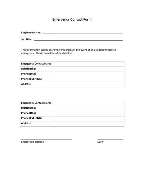 Free Printable Emergency Contact Form Templates For Employees Pdf And Word