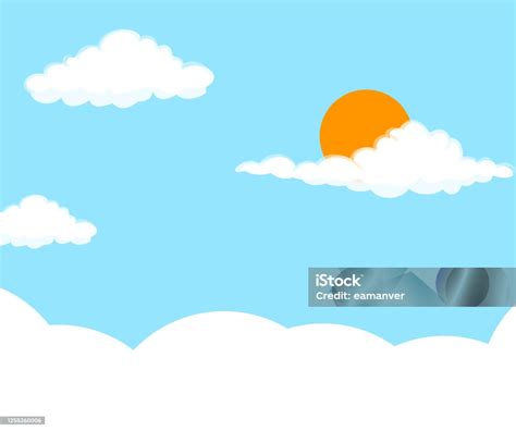 Langit Biru Dengan Awan Dan Latar Belakang Kartun Matahari Ilustrasi Stok Unduh Gambar
