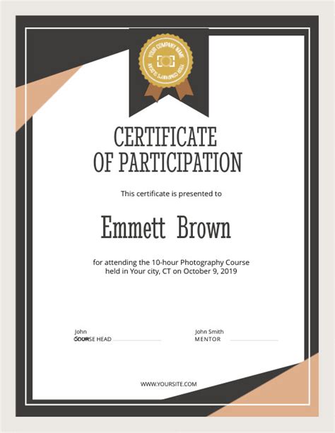 Certificate Of Participation Portrait Template Postermywall