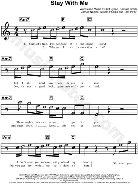 Sam Smith Stay With Me Sheet Music For Beginners In C