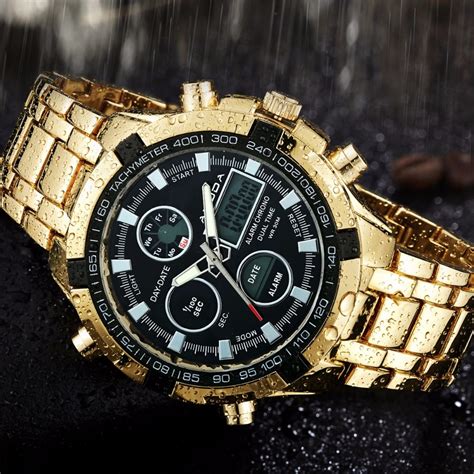 In men's watches, women's watches. Full Steel Gold Watch Relogio Masculino Mens Military ...