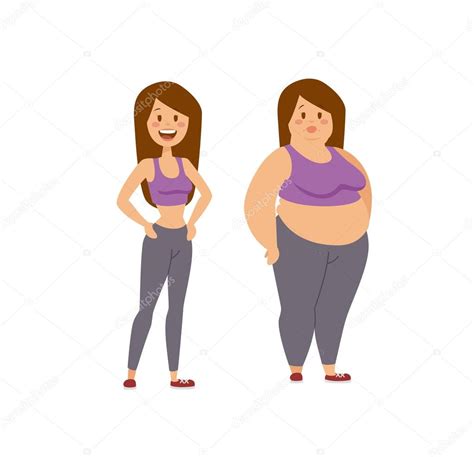 cartoon character of fat woman and thin girl people dieting fitness stock vector by ©adekvat