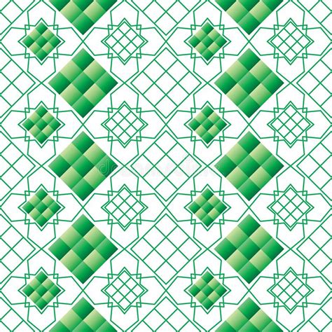 Ramadan Star Green Line Bright Symmetry Seamless Pattern Stock Vector