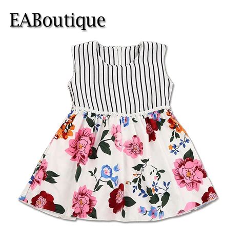 Eaboutique New Striped Patchwork Flower Pattern Elegant Kids Dresses