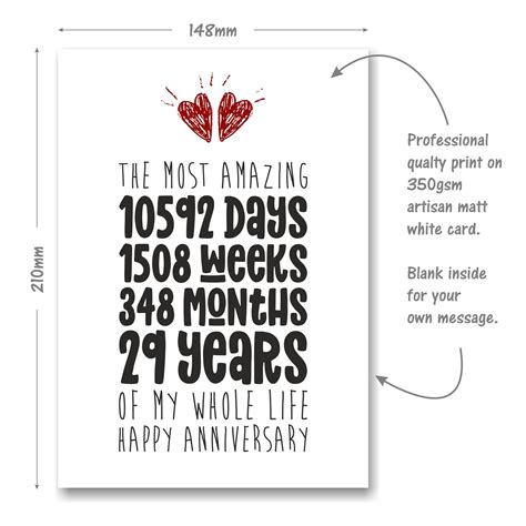 29th Anniversary Card The Most Amazing 29 Years Of My Life Etsy Uk