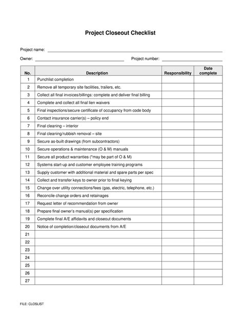 Project Closeout Checklist Pdf Fill Out Sign Online Dochub