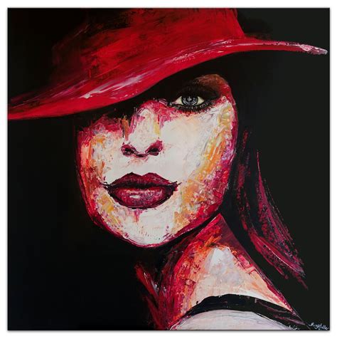 Wandbild Frau Gesicht Hut Rot Malerei Acrylbild Frauengesicht