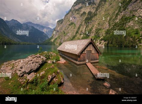 Boathouse By The Lake Obersee Salet Königssee Bavaria Germany Stock