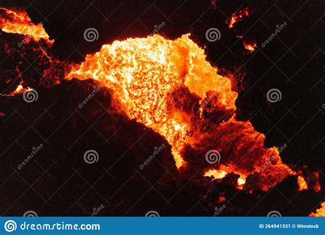 Aerial View Of The Volcano Eruption At Night Stock Image Image Of