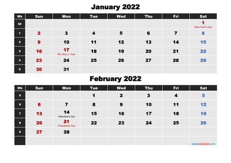 January And February Calendar 2022 Printable Word Pdf