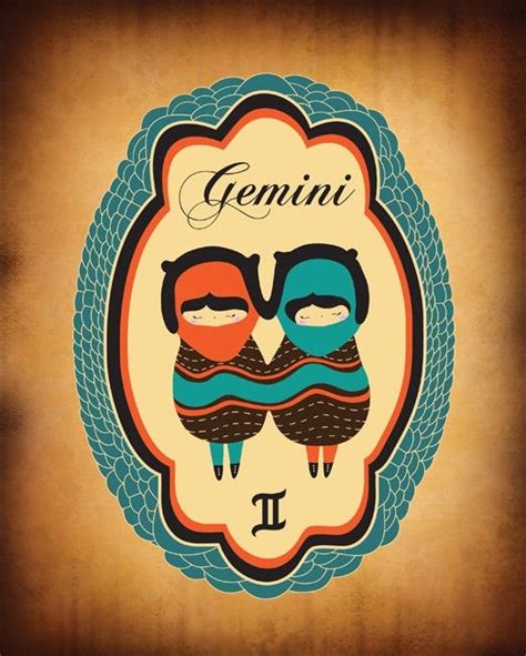 Gemini Zodiac Sign Drawing Art Print Astrological Etsy Zodiac Signs