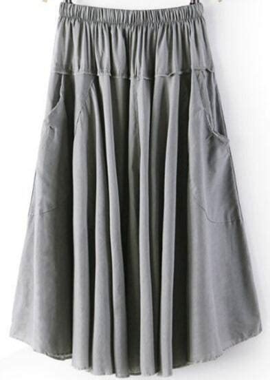 Grey Elastic Waist Pleated Skirt Sheinsheinside
