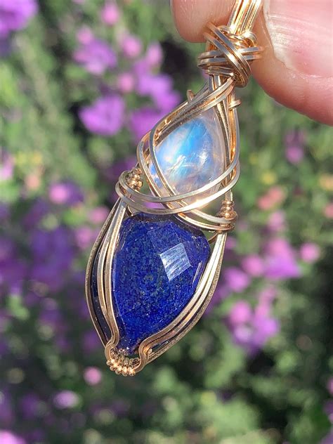 Lapis Lazuli And Moonstone Rainbow Blue Pendant Necklace Confidence