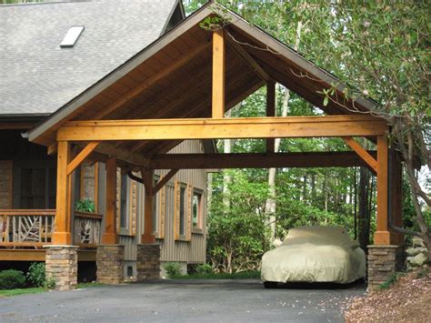 The gable roof is also easier to build and to install. Carport with pitch roof, open gable timber frame, half-timber half-masonry posts | Carport Ideas ...