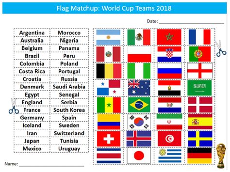 All country names with capitals. World Cup 2018 Country Flags Matchup Sheet Starter ...
