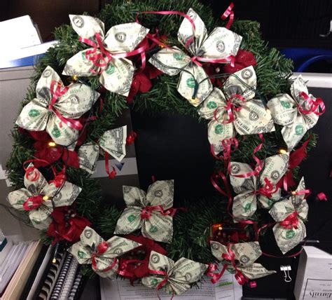 Money Origami On A Wreath We Added Battery Operated Lights Money