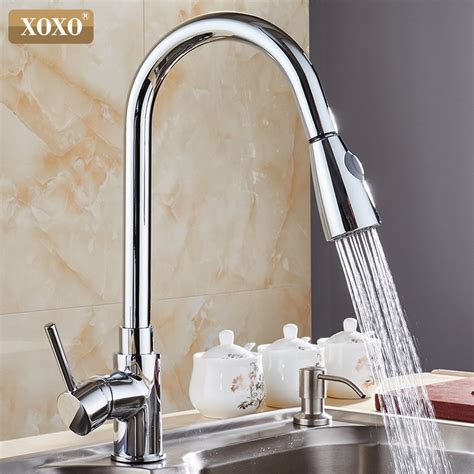 Xoxo Kitchen Faucets Chrome Single Handle Pull Out Kitchen Tap Single Hole Handle Swivel 360