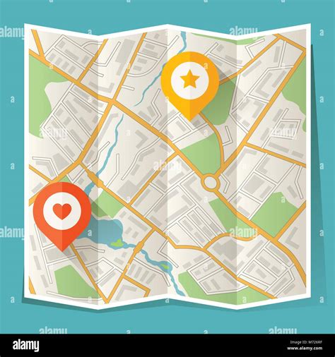 Abstract City Folded Map With Location Markers Stock Vector Image And Art
