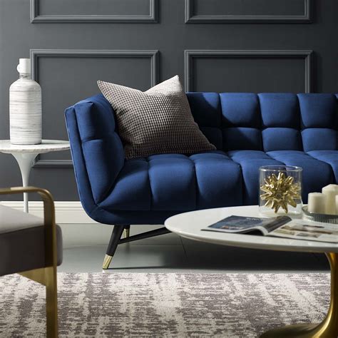 Adept Upholstered Velvet Sofa Midnight Blue Polyester By Modway