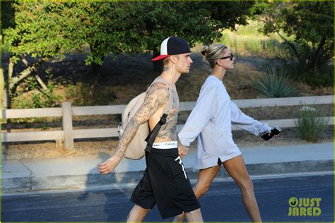 shirtless justin bieber and wife hailey hold hands on hike photo 1257360 photo gallery just