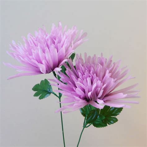 artificial spider chrysanthemums mauve with green leaves 64cm silk flowers