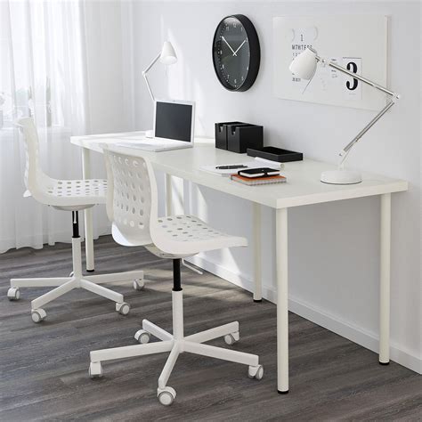 Cut 1×4 boards to length matching the length of the combined tops. Clean White IKEA LINNMON ADILS Desk Setup with Laptop on It | Minimalist desk design, Best home ...