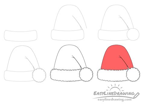 How To Draw A Santa Hat Step By Step Easylinedrawing