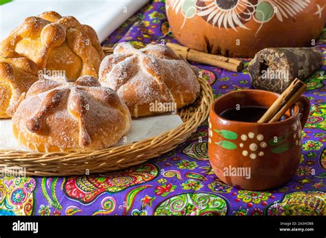 Traditional Mexican Bread Of The Dead Pan De Muerto Served With