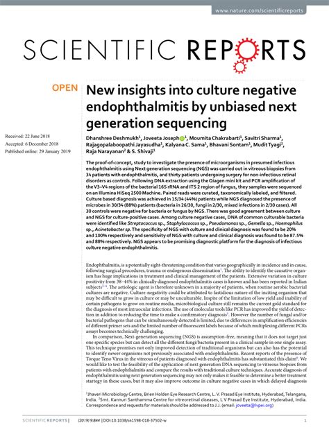 Pdf New Insights Into Culture Negative Endophthalmitis By Unbiased Next Generation Sequencing