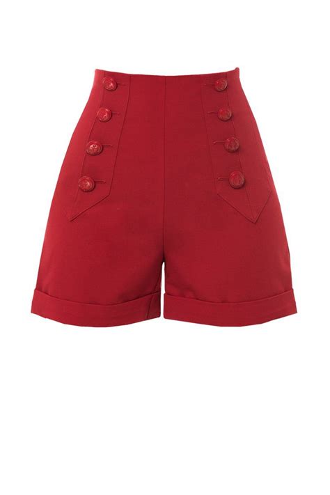 1940s Style High Waisted Red Sailor Shorts Front Vintage High Waisted Shorts Red Shorts High