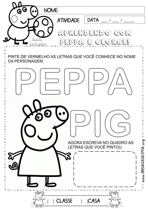 Atividade Volta às Aulas Reconhecimento De Letras Peppa Pig