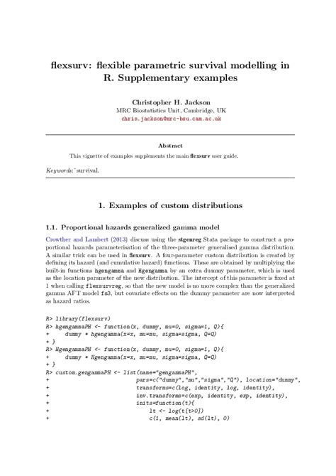 Pdf Flexsurv Flexible Parametric Survival Modelling In R Supplementary Examples Abdul