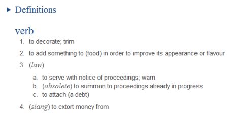 A piece of writing or speech that gives.: Meaning of "garnish" - English Language & Usage Stack Exchange