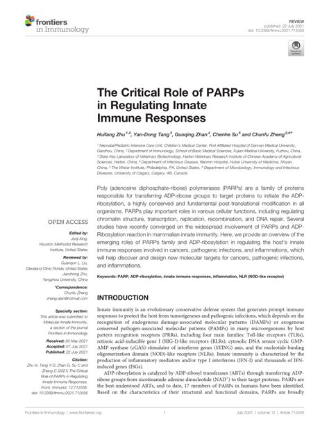 Pdf The Critical Role Of Parps In Regulating Innate Immune Responses