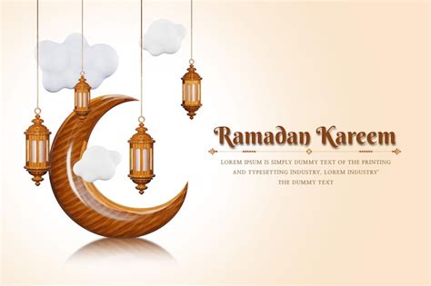 Banner De Design 3d Ramadan Kareem Com Fundo De Elemento De Madeira Psd