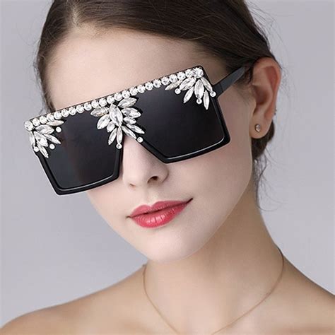 Square Oversized Sunglasses Women Luxury Sunglasses Rhinestone Brand