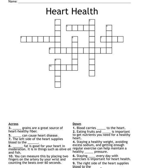 Heart Health Crossword Wordmint