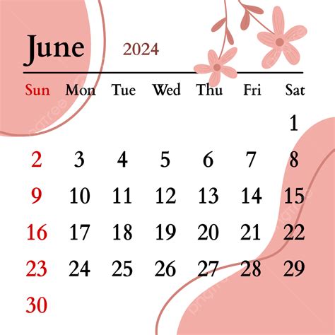 Diseño De Calendario Mensual Junio 2024 Transparente Png Dibujos Junio