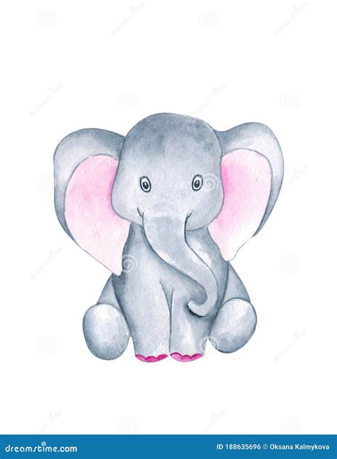 Watercolor Cute Baby Elephant Funny Animal Stock Illustration