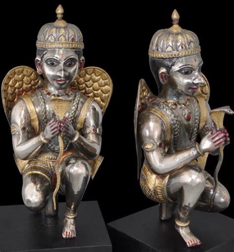 Pair Of Large Indian Princely Parcel Gilded And Enamelled Garuda