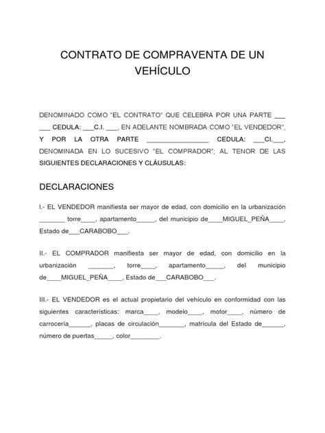 Formato De Compraventa De Un Vehículodocx Derecho Privado Justicia