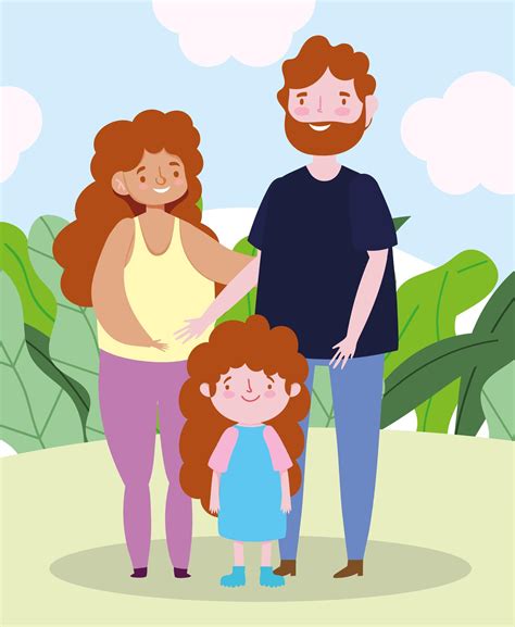 Familia Feliz Padres Con Hija Pequeña Personaje De Dibujos Animados