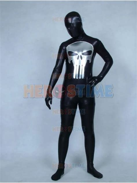 Black Punisher Costume Halloween Cosplay Shiny Metallic Punisher