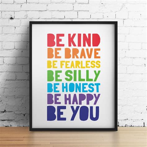 Kids Printable Art Be Kind Be Brave Be Happy Kids Quote Etsy