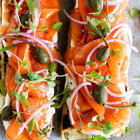 open smoked salmon sandwich with whipped goat s cheese simply delicious