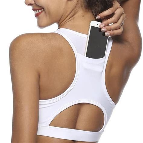 sports bra with phone back pocket medium impact racerback plus minus co wireless sports bra