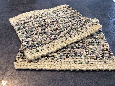 Handwoven Rag Rug Placemats 15x13 Cream Brown Gray Blue Green